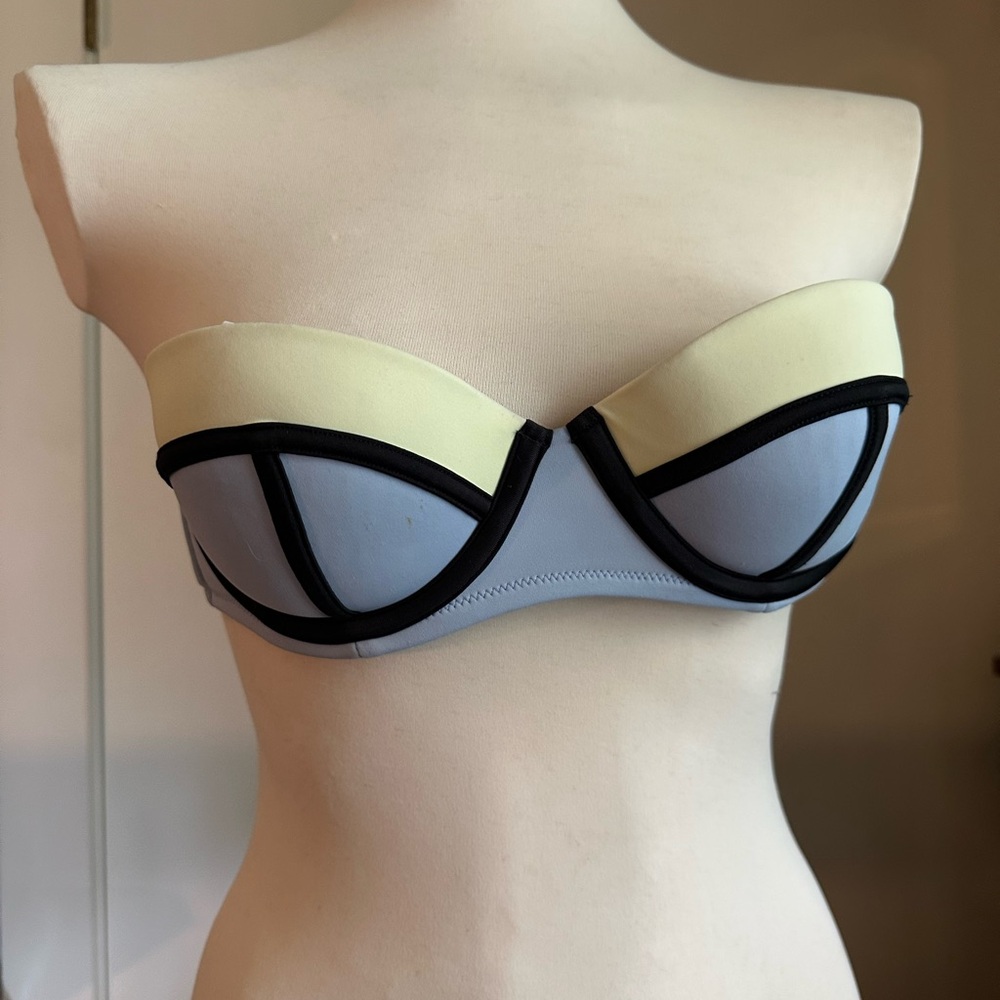Victorias Secret VS PINK Blue Strapless Colorblock Underwire Swim Bikini 34B